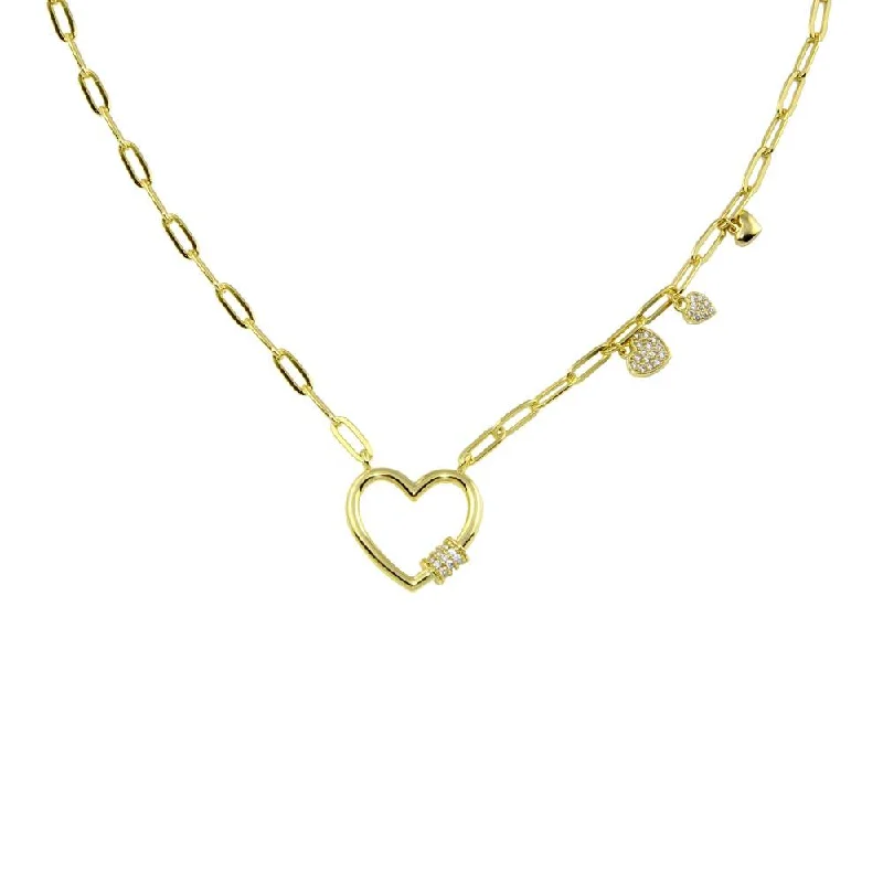 Beautiful necklaces and pendants with geometric shapes for a modern, artistic design-Gold Plated 925 Sterling Silver Heart CZ  Paperclip Necklace - STP01802GP