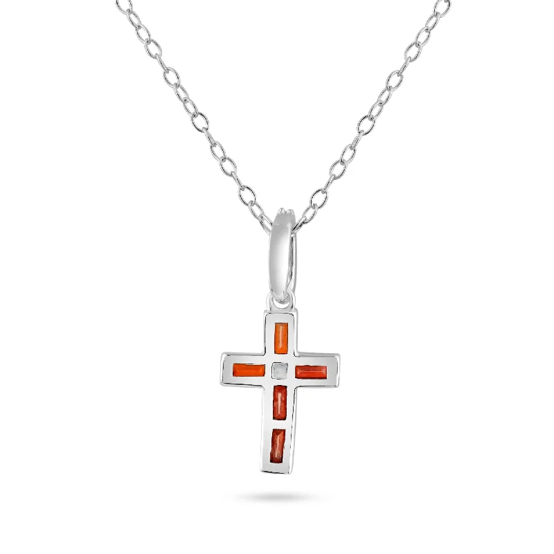 Stunning necklaces and pendants with sapphire gemstones for a luxurious blue hue-Rhodium Plated 925 Sterling Silver Cross Red CZ Pendant Necklace - BGP01461