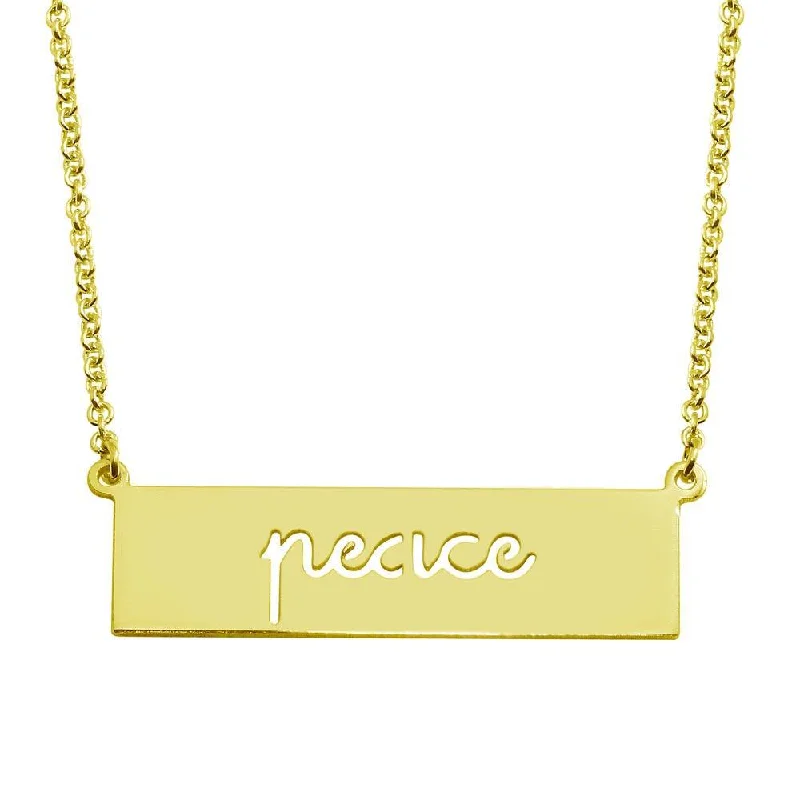 Stunning necklaces and pendants with turquoise and gold for a vibrant, earthy look-Gold Plated 925 Sterling Silver Peace Engraved Bar Pendant Necklace  - ARN00056GP