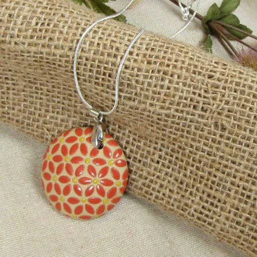 Trendy necklaces and pendants with statement pieces for a bold fashion statement-Tan & Orange Handmade Pendant Necklace