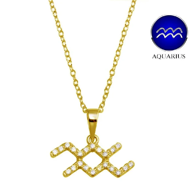 Best necklaces and pendants with cubic zirconia for a budget-friendly dazzling effect-Gold Plated 925 Sterling Silver Aquarius CZ Zodiac Sign Necklace - BGP01328GP