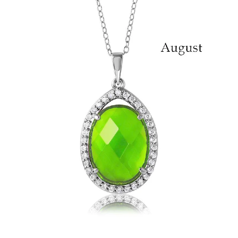 Best necklaces and pendants with sterling silver for an affordable yet stylish choice-Rhodium Plated 925 Sterling Silver Oval CZ August Birthstone Necklace - BGP01034AUG