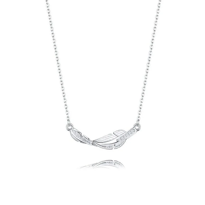 Necklaces and pendants with diamond pendants for a luxurious sparkling effect-925 Sterling Silver CZ Diamond Feather Necklace