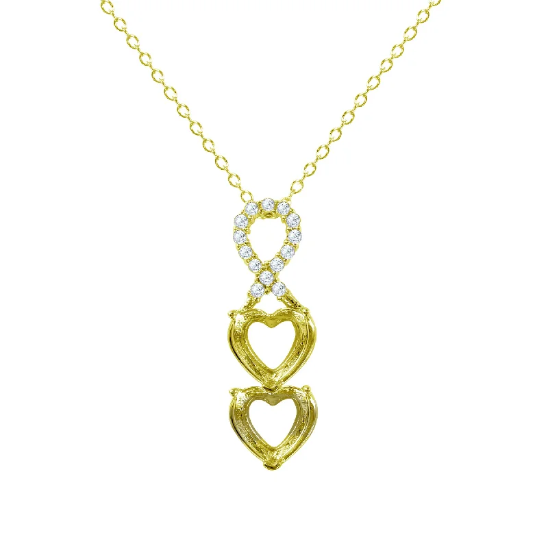 Best necklaces and pendants with vintage lockets for a nostalgic, sentimental look-Gold Plated 925 Sterling Silver Personalized Ribbon 2 Hearts Drop Mounting Necklace - BGP01383GP