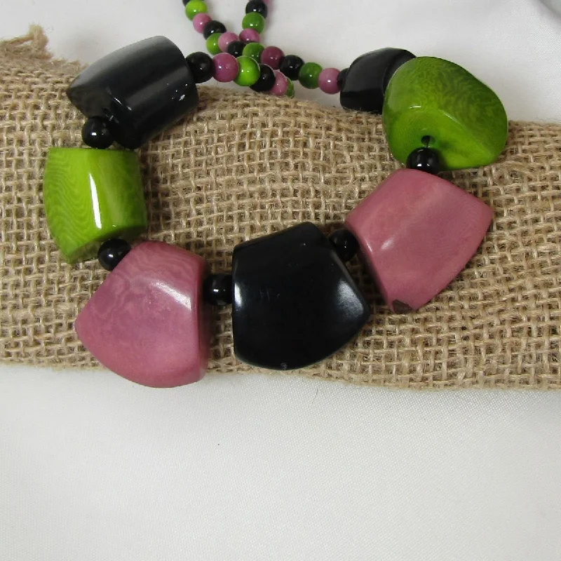 Best necklaces and pendants with zodiac signs for a celestial, astrology-inspired vibe-Tagua Nut Necklace in Black Green and Pink  Focal Beads