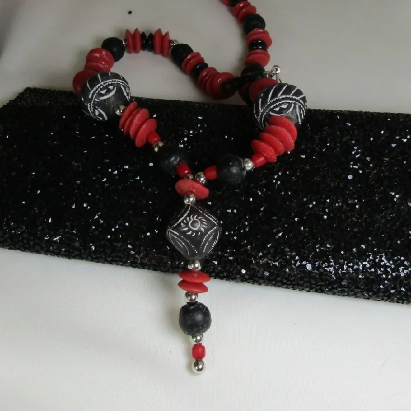 Elegant necklaces and pendants with onyx stones for a sleek, polished look-Tribal Designer Black, White & Red Pendant Necklace