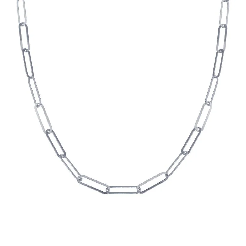 Best necklaces and pendants with opal and gold for a vibrant, luxurious contrast-Rhodium Plated 925 Sterling Silver Paperclip Chain Necklace - ITN00153-RH