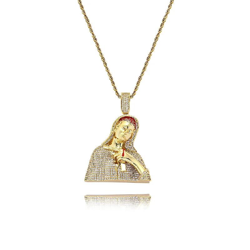 Best necklaces and pendants with heart-shaped designs for a romantic look-Hip Hop Zirconia Virgin Pistol Bloody Virgin Mary Virgencita Necklace