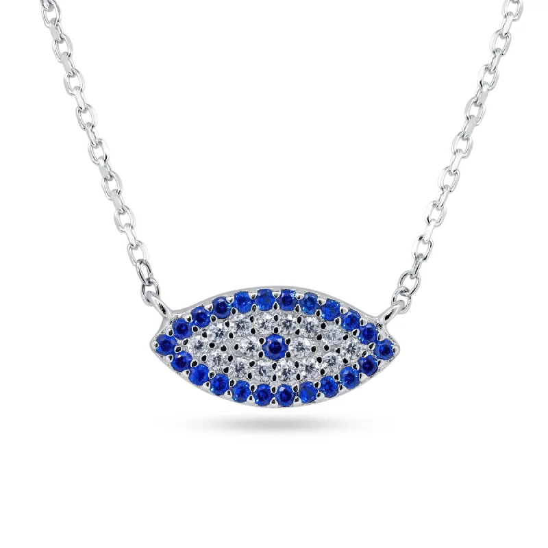 Necklaces and pendants with lotus flower designs for a spiritual, peaceful vibe-Rhodium Plated 925 Sterling Silver Evil Eye CZ Necklace - STP01849