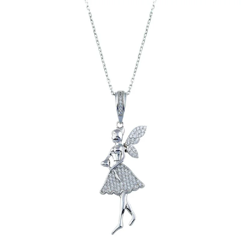 Necklaces and pendants with infinity love symbols for an eternal, romantic gesture-Rhodium Plated 925 Sterling Silver Fairy CZ Necklace - GMN00189