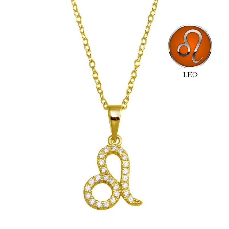 Stunning necklaces and pendants with birthstone pendants for a personal touch-Gold Plated 925 Sterling Silver Leo CZ Zodiac Sign Necklace - BGP01336GP