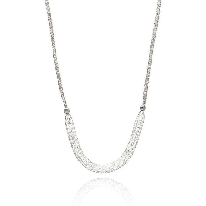 Simple necklaces and pendants with tiny charms for a delicate and casual vibe-Rhodium Plated 925 Sterling Silver Mesh Necklace Filled with CZ - ITN00024RH