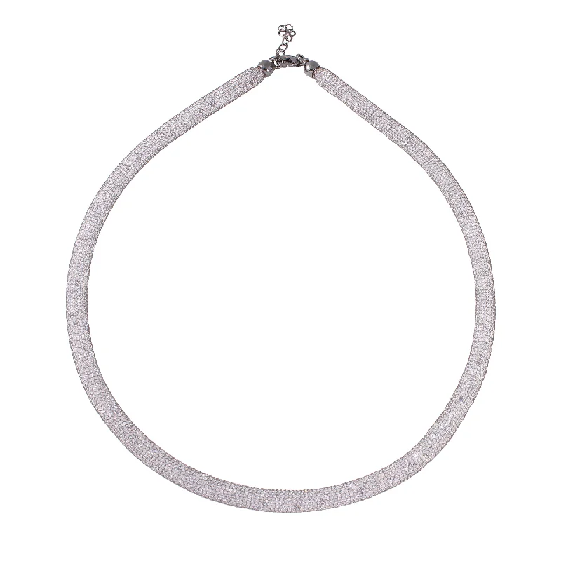 Best necklaces and pendants for everyday wear with minimalist designs-925 Sterling Silver Black Rhodium Plated Mesh Inlay Swarovski Crystals Necklace - ECN00014BL