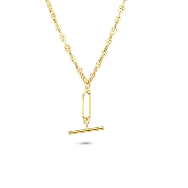 Best necklaces and pendants with emerald gemstones for a rich, sophisticated design-Gold Plated 925 Sterling Silver Flat Marina Paperclip Bar Pendant 3.2mm Necklace - ITN00170-GP