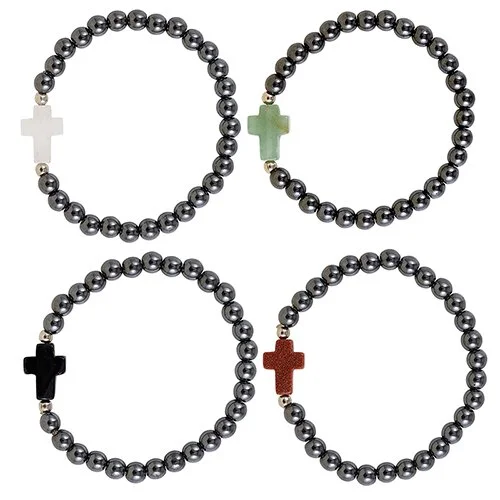 Bracelets with spiral designs for eye-catching twist -Cross Bracelet - Hematite