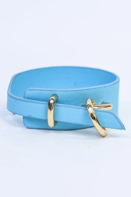 Bangles with chunky designs for statement wear -Blue Wrap Buckle Bracelet - BRC2971BL