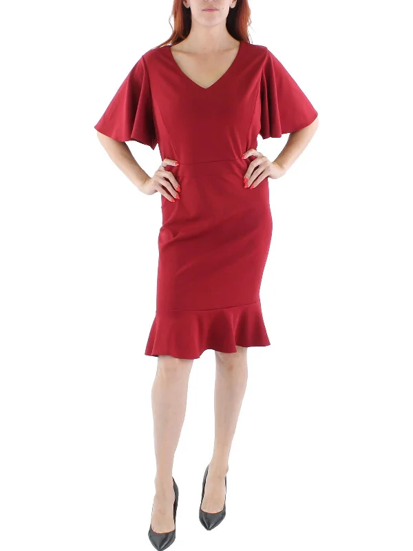 Zippered Dresses for Convenience -Womens Knit Flutter Sleeves Sheath Dress