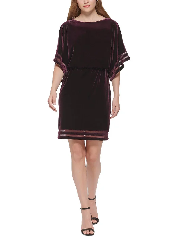 Wool Dresses for Warmth -Petites Womens Velvet Knee Shift Dress