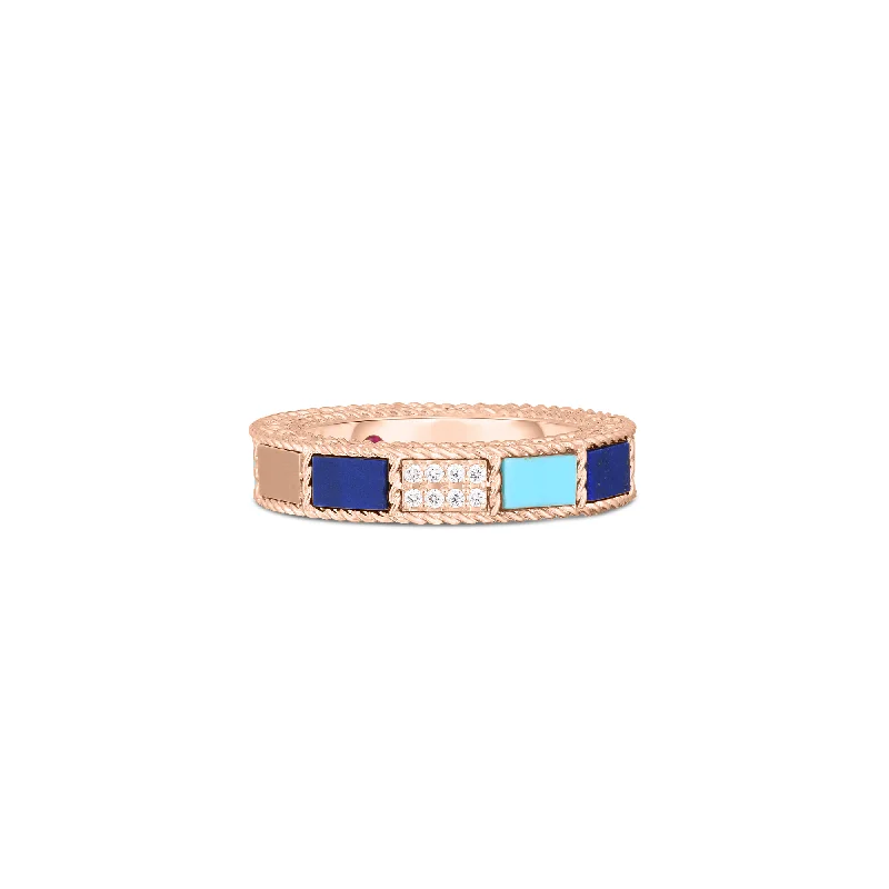 Rings with rose quartz for soft romance -Roberto Coin Mosaic Rose Gold Lapis, Turquoise and Diamond Ring