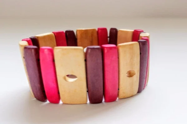 Bangles with oxidized gold for antique look -Wood Bracelet Fucsia