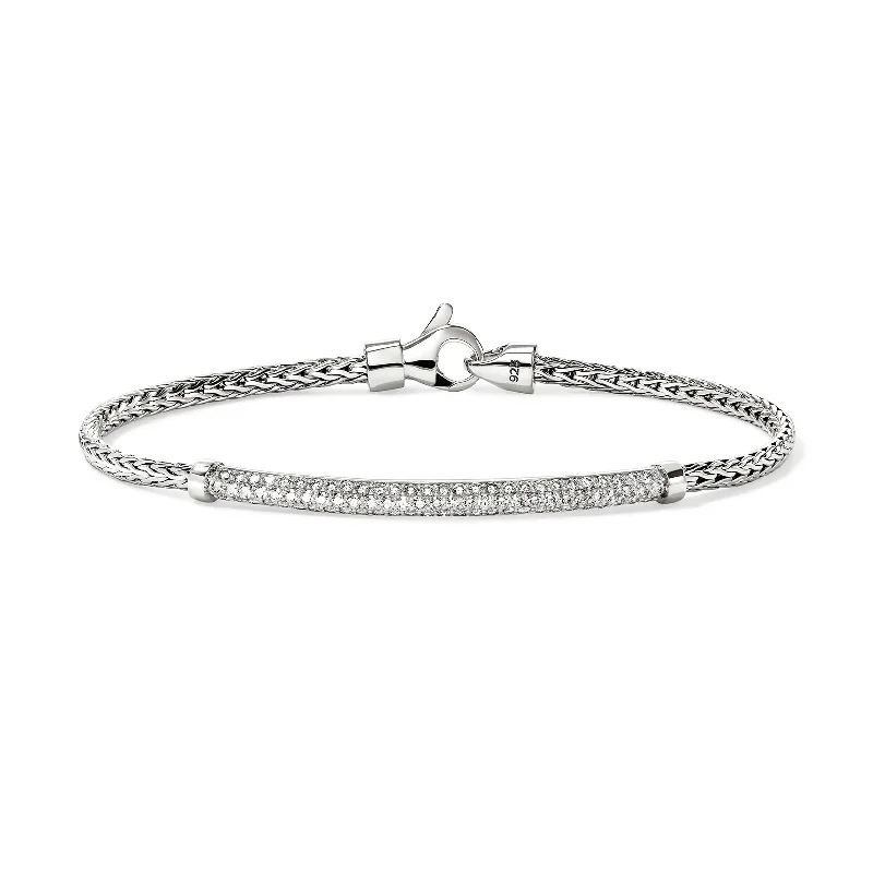 Bangles with bold hematite for metallic shine -John Hardy Essentials Sterling Silver Pave Diamond Bar Bracelet