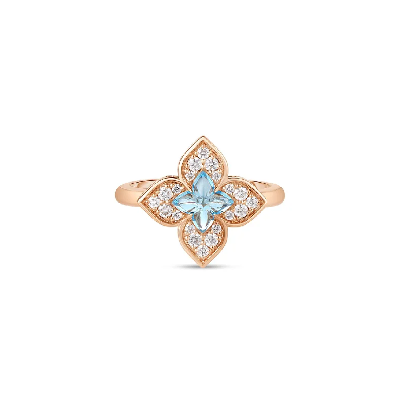 Rings with adjustable bands for perfect fit -Roberto Coin Venetian Princess Rose Gold Blue Topaz and Diamond Ring