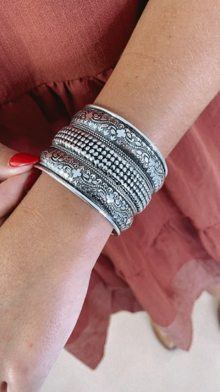 Thin bangles perfect for layering multiple styles -Gypsy Wide Cuff Silver Bracelet