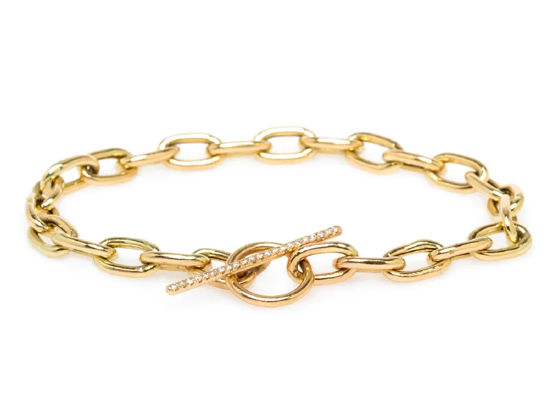 Bangles with oxidized gold for antique look -Oval Link Chain Bracelet with Pavé Diamond Toggle Closure