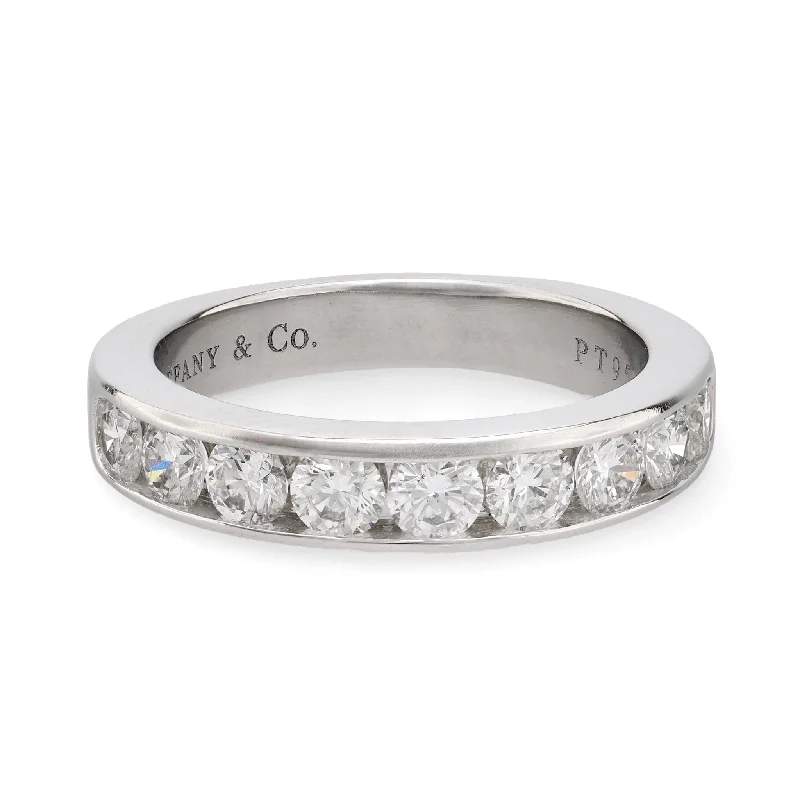 Handcrafted rings with raw emerald rough stones -Tiffany & Co. diamond platinum half eternity wedding band