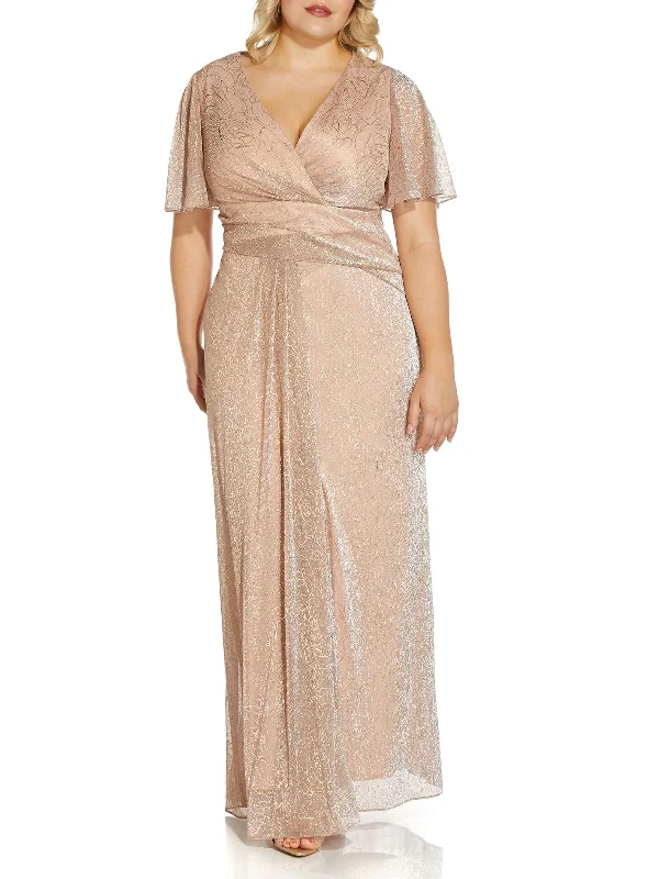 Indian Dresses with Intricacy -Plus Womens Metallic Draped Evening Dress