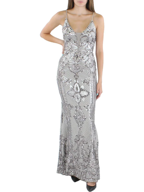 Wool Dresses for Warmth -Womens Sequined Illusion Evening Dress