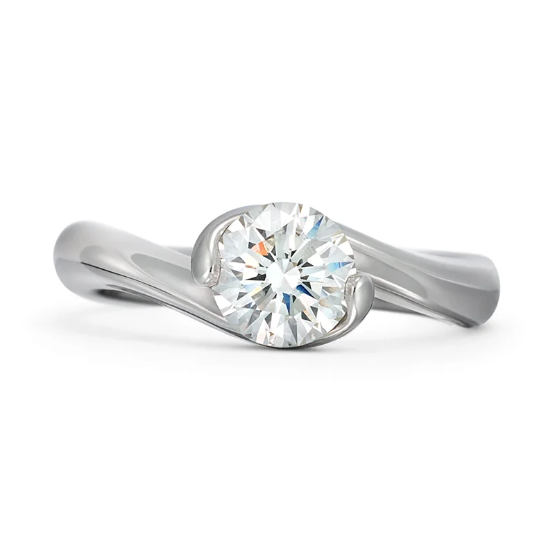 Rings with pave-set gemstones for brilliance -Contour Round Solitaire Engagement Ring