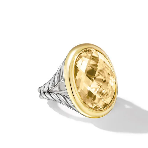 Rings with tourmaline gems for bold hues -Albion Oval Ring in Sterling Silver with 18K Yellow Gold and Champagne Citrine, 21mm