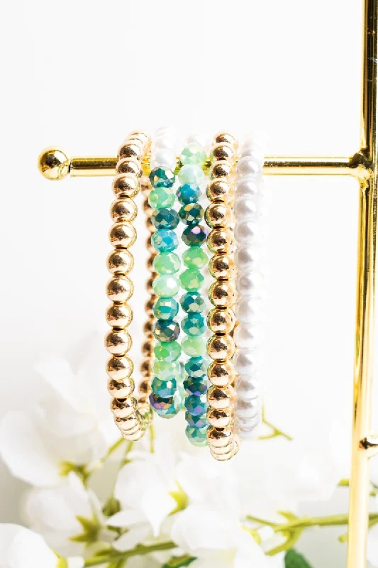 Bangles with labradorite stones for mystic flash -Spice Of Life Green Beaded Bracelet Set