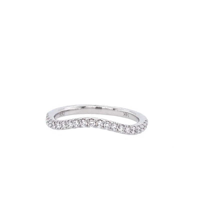 Rings with smoky quartz for muted elegance -14K White Gold 0.25ctw Round Diamond Contoured Wedding Band