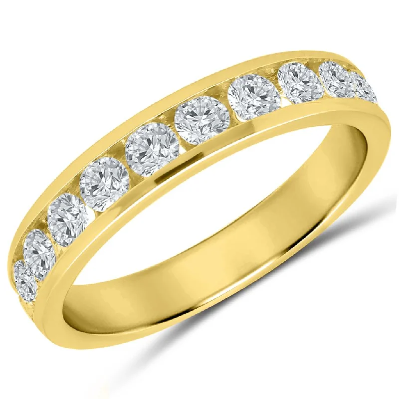 Rings with delicate filigree sapphire settings -14K Yellow Gold 1ctw Round Diamond Eleven Stone Wedding Band