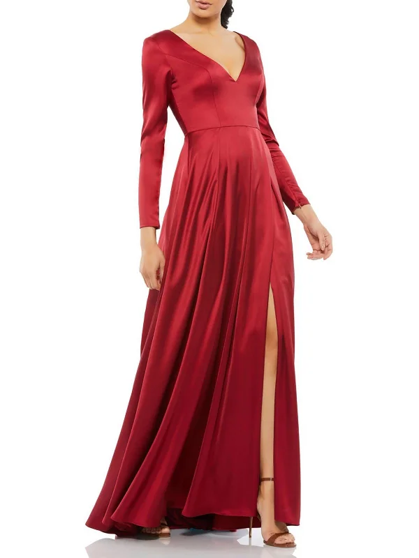 Nylon Dresses for Stretchable -Womens Satin Pleated Evening Dress