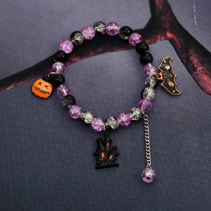 Bangles with topaz gems for icy blue -Wholesale Halloween Cracked Crystal Round Beads Pumpkin Castle Bat Pendant Bracelet