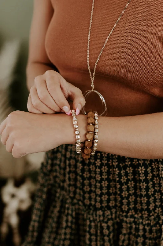 Bracelets with tourmaline gems for vibrant color -Boho Beads Bracelet Stack, Brown