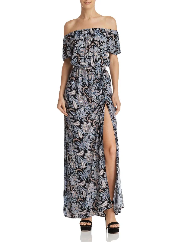 Halter Dresses for Chic Style -Womens Paisley Off-The-Shoulder Maxi Dress