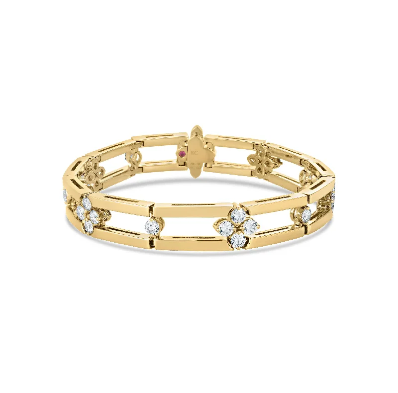 Bangles with sleek matte finish for subtlety -Roberto Coin Love in Verona Yellow Gold Flower Diamond Bracelet