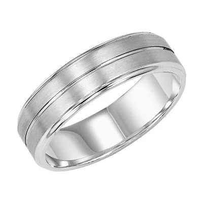 Vintage rings with engraved floral band designs -Gents Flat Step Edge Carved Wedding Band