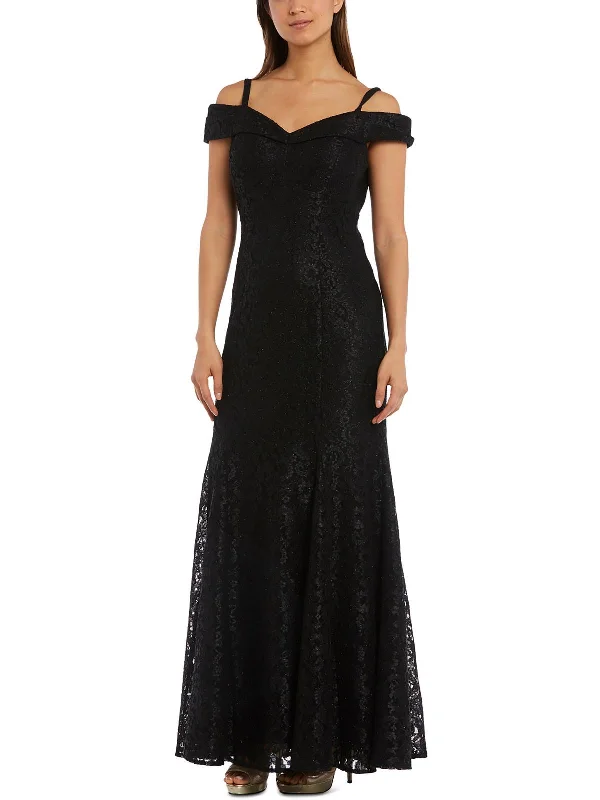 Casual Dresses for Everyday -Petites Womens Off-The-Shoulder Lace Evening Dress