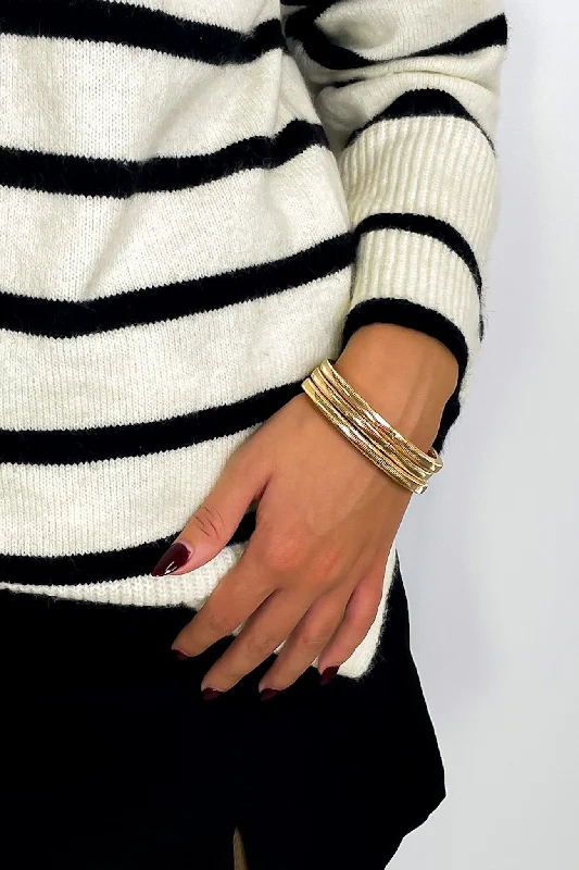 Bangles with labradorite stones for mystic flash -Callam Mixed Metal Stretch Bracelets