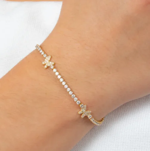 Rose gold bracelets with sleek minimalist designs -Pave Butterflies Tennis Bracelet