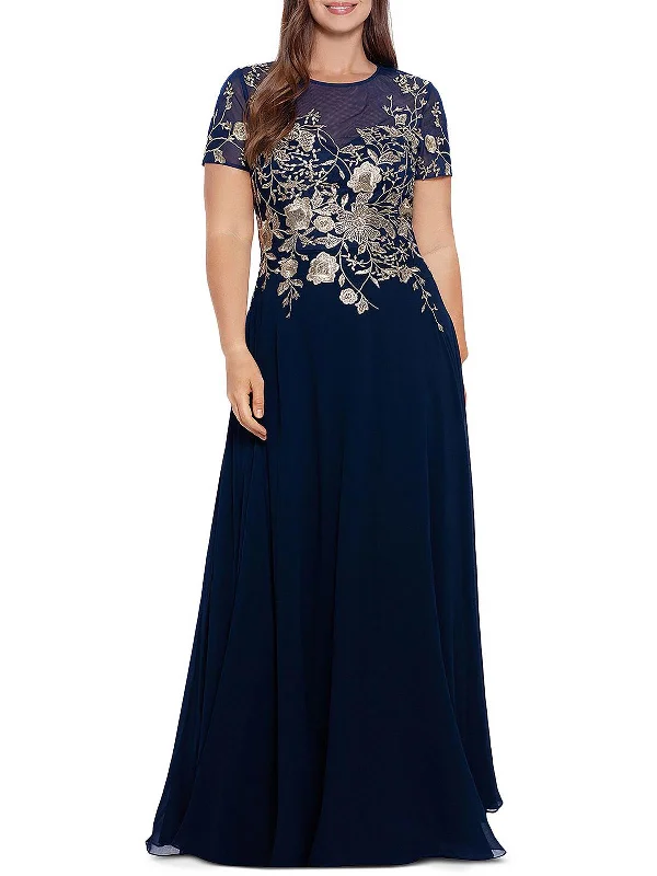 Floral Dresses for Romantic -Plus Womens Mesh Embroidered Evening Dress