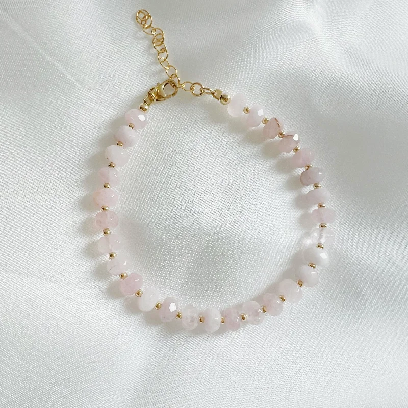 Bracelets with starburst topaz for radiant beauty -NEW! Rosalie Rose Quartz Gold Filled Beaded Bracelet by True By Kristy