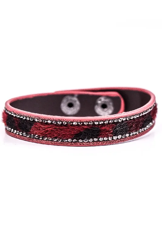 Bangles with interlocking links for uniqueness -Burgundy/Black/Pink/Crystal Snap Closure Bracelet - BRC2254BU