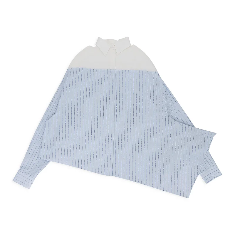 Short-sleeved Dresses for Summer -Unravel Project Assymetric Shirt Dress - Blue/White