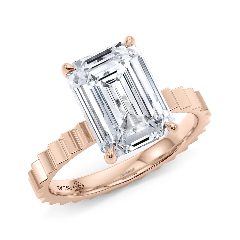 Minimalist rings with tiny diamond dot accents -Emerald Cut Diamond Fluted Ring